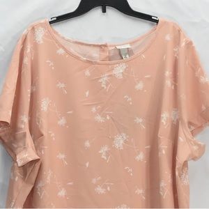 Ava & Viv Womens Plus 3X Pink Blush Floral Print Crew Neck Top Blouse